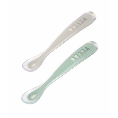 BEABA ® babyskje sett med 2 silikon 2nd age, fløyelsgrå / salviegrønn BEABA ® babyskje sett med 2 silikon 2nd age, fløyelsgrå / salviegrønn