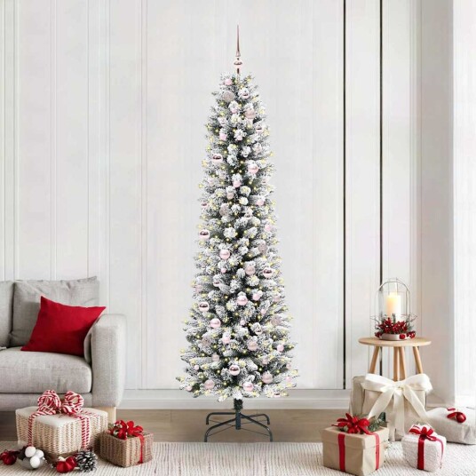  Kunstig juletre Grønn og hvit 210 cm PVC og Metall og Plast