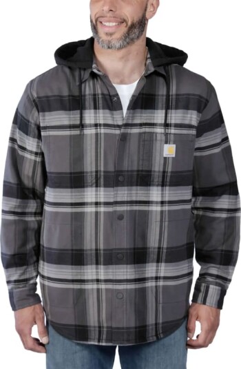 Carhartt Men's Flannel Fleece Lined Hooded Shirt Jacket L , Black
