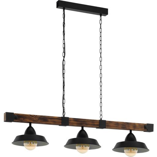 EGLO 49685, Sort, Brun, Sort, Stål, Tre, Rund, Restaurant, 3 ampuller