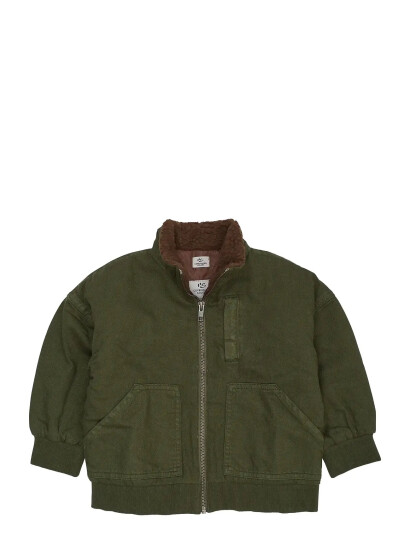 Copenhagen Colors Twill Bumper Jacket W. Sherpa Collar Khaki green 128