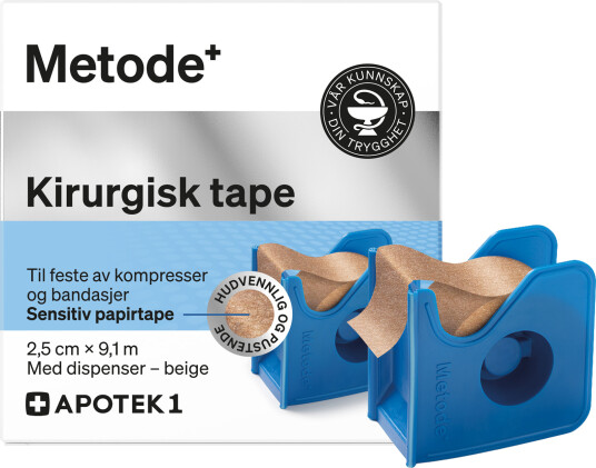 Metode kirurgisk tape 2,5 cm x 9,1 m beige med dispenser 1 stk