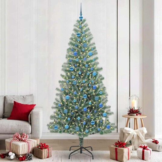  Kunstig Julesekk Snø Flocket med LED Lys Grønn og hvit 240 cm