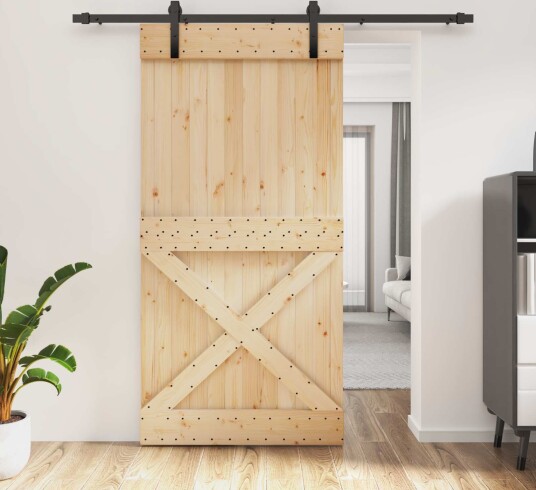 vidaXL Skyvedør Naturlig og svart 100 x 210 cm Massiv Furu Tre vidaXL Skyvedør Naturlig og svart 100 x 210 cm Massiv Furu Tre