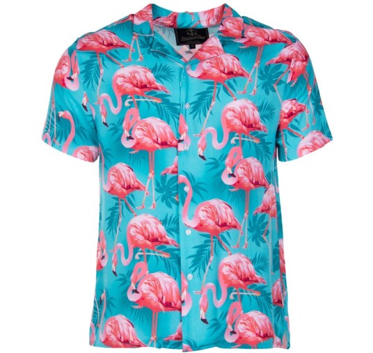 Blount & Pool Honolulu Shirt Turquoise Flamingo M Kortarmede Skjorter