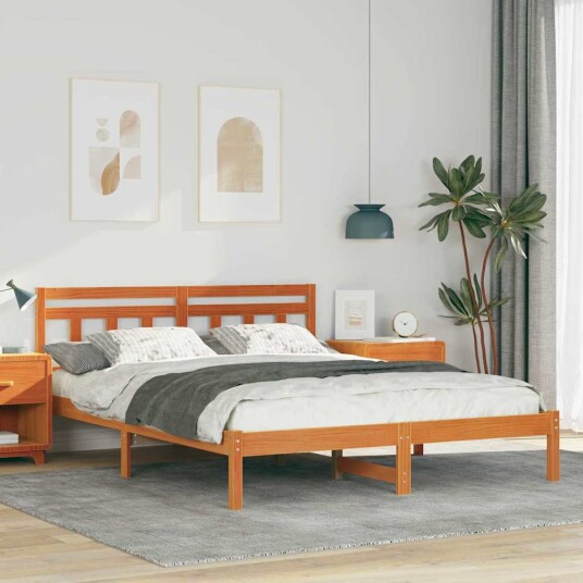  Sengestamme med hodegjerde Brun 140 x 200 cm Furu tre