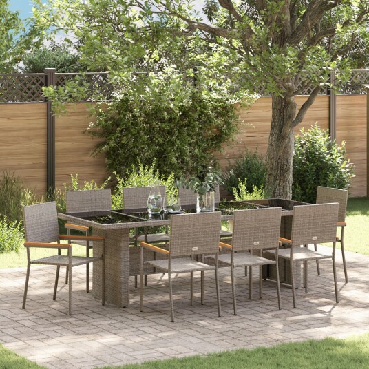 9-delt hagespisesett Beige Poly Rattan