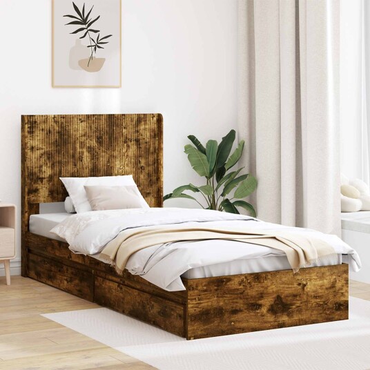 Sengramme med oppbevaring og hodegavl Røkt Eik 90 x 190 cm Sengramme med oppbevaring og hodegavl Røkt Eik 90 x 190 cm