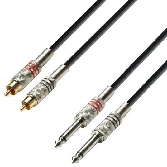 Adapterkabel 2 x RCA Phono Han til 2 x 6,3mm Jack Mono 1 meter