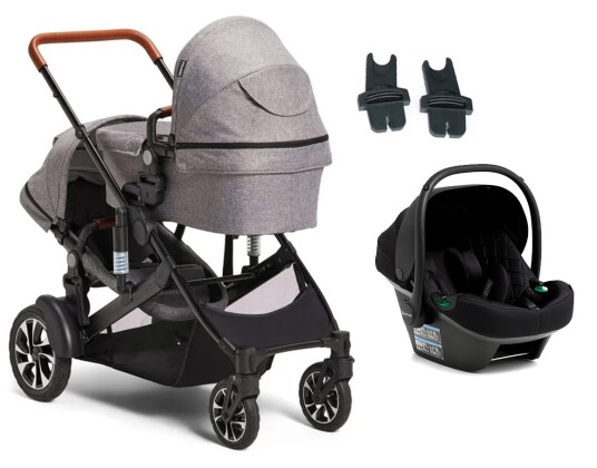 Beemoo Maxi 4 Twin Søskenvogn Inkl. Beemoo Route i-Size Babybilstol Grey/Black Stone
