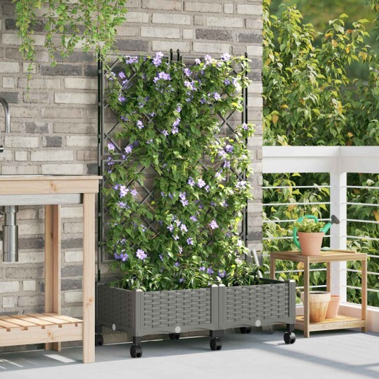 vidaXL Hageplanter med espalier og hjul 2 stk. Lysegrå PP