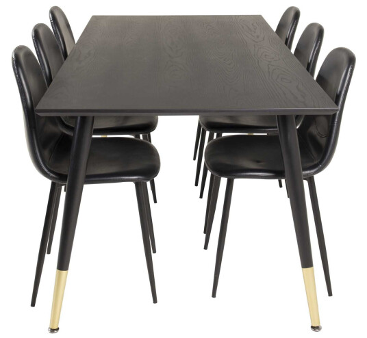 Venture Design Dipp & Polar spisegruppe Svart/svart 6 st stoler & bord 180 x 90 cm