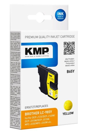 Kmp B65y - 4.4 Ml - Gul - Kompatibel - Gjenfabrikert - Blekkpatron (Alternativ For: Brother Lc985y) - For Brother Dcp-J125 Dcp-J140 Dcp-J315 Dcp-J515 Mfc-J220 Mfc-J265 Mfc-J410 Mfc-J415