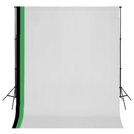 vidaXL Fotostudiosett med 3 fargerike bakgrunner bomull justerbar ramme 3x3 m