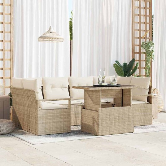 vidaXL Hagesofa Set 7 stk. Beige Poly rattan