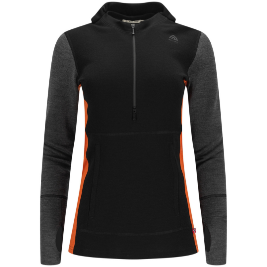 Aclima Woman Warmwool Hoodsweater W/Zip Jet Black/Marengo/Gold Flame Jet Black/Marengo/Gold Flame S