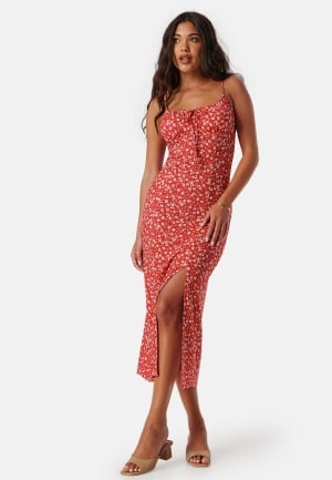 BUBBLEROOM Tie Strap Dress Red/Floral L