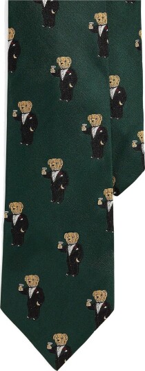 Polo Ralph Lauren Graduate Martini Bear Silk Tie - DARK GREEN - One Size