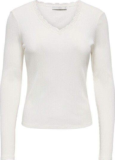 Only Topp Onlsara Sharai L/S V Neck Top Jrs Hvit