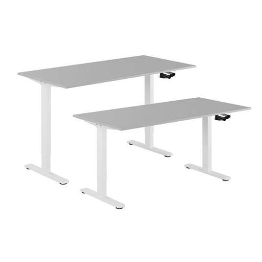 Design Studio Hev Og Senkbart Skrivebord, Sveiv, Hvit Stativ, Grå Bordplate, 8 Størrelser