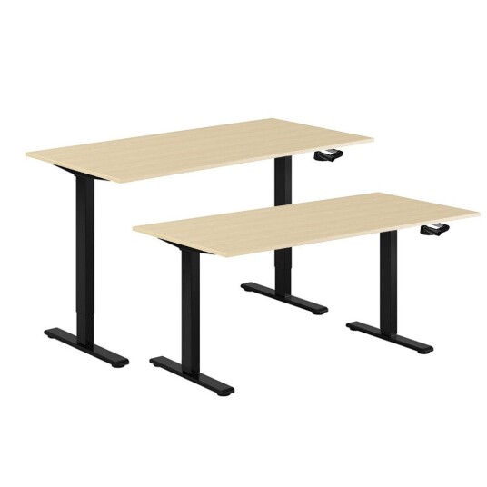 Design Studio Hev Og Senkbart Skrivebord, Sveiv, Svart Stativ, Bordplate I Bjørk, 8 Størrelser
