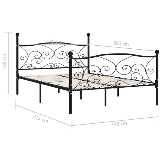 vidaXL Sengeramme med spilebase svart metall 140x200 cm