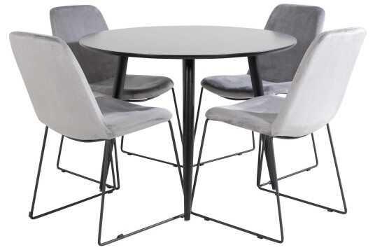 Venture Design Plaza & Muce spisegruppe Svart/grå 4 st stoler & bord 100 cm