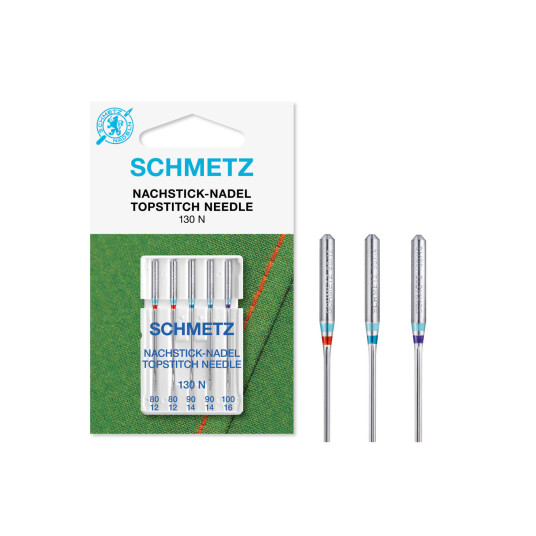 Schmetz Topstitchnål ass. 80/12-100/14 130 N, 80/12-100/16, 5-pack