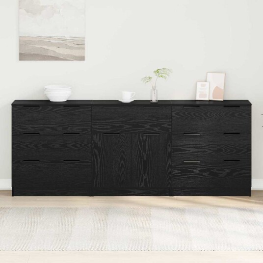 Serviesskap 3 pcs Svart Eik 181 x 30 x 70 cm Konstruert tre