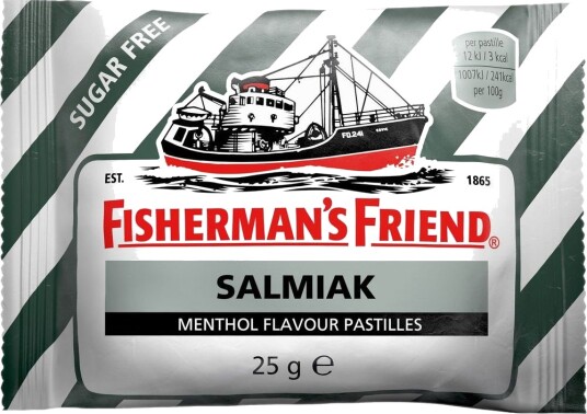 Sukkerfri Fisherman"s Friend med Smak av Salmiak 25 g