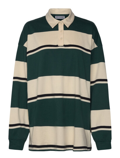 Weekday Striped Oversized Polo Shirt - Beige - XS