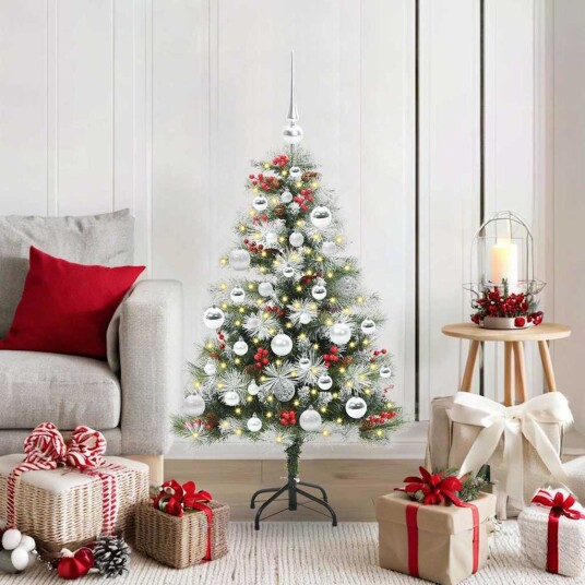 vidaXL Kunstig juletre Grønn og hvit 120 cm PVC og Metall og Plast