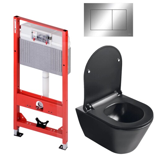 Sanipro Aquaform Toalettpakke Veggskål Soft-Close Sete Og Tece Sisterne Svart Matt Krom