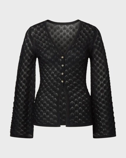 Malina Ayla Pointelle Knitted Cardigan   Black   M