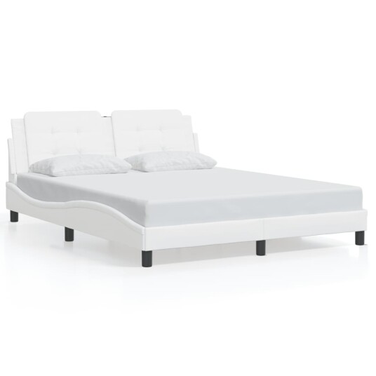 Sengeramme med LED-lys hvit 160x200 cm kunstig lær 8721012358331