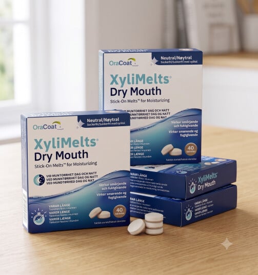 XyliMelts klebetabletter mot munntørrhet nøytral 40stk 4 stykker XyliMelts klebetabletter mot munntørrhet nøytral 40stk 4 stykker