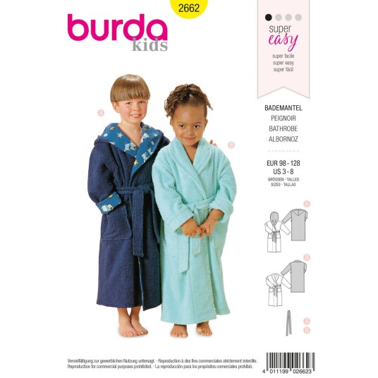 Burda 2662 - Badekåpe EUR: 98-128, US: 3-8