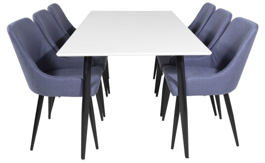 Venture Design Polar & Plaza spisegruppe Hvit/blå 6 st stoler & bord 180 x 90 cm
