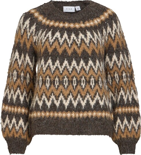 Vila Genser Vibows O Neck L/S Jacquard Knit Top Brun