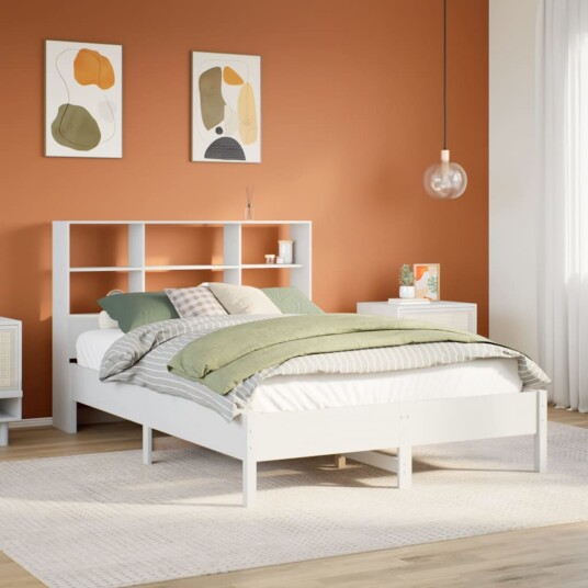  Seng med bokhylle uten madrass hvit 160x200 cm heltre furu 8721158616524