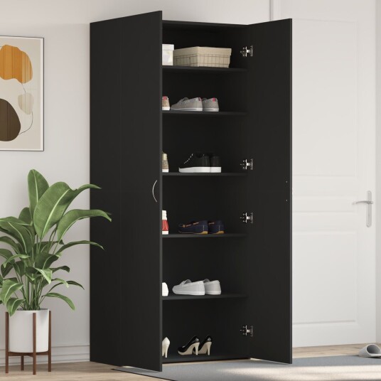 Skohylle Svart 80x35,5x180 cm Konstruert Tre Skohylle Svart 80x35,5x180 cm Konstruert Tre