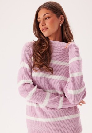 VILA Viril Mockneck L/S Knit Rib Top Winsome Orchid/White Alyssum XS