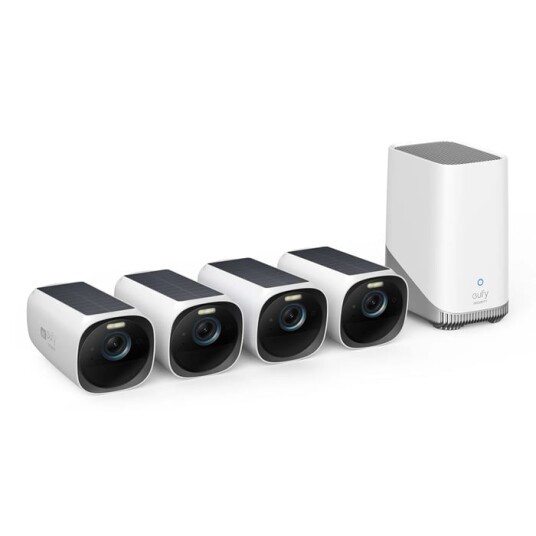 Eufy Eufycam S330 (Eufycam 3) - 4-Kamera Kit - Nettverksovervåkingskamera - Utendørs - Værbestandig - Farge (Dag Og Natt) - 8 Mp - 3840 X 2160 - 4K - Lyd - Trådløs - Wi-Fi - Med Eufy Homebase 3