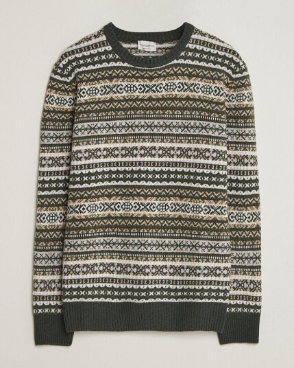 Morgano Wool/Cashmere Fair Isle Knitted Crewneck Green