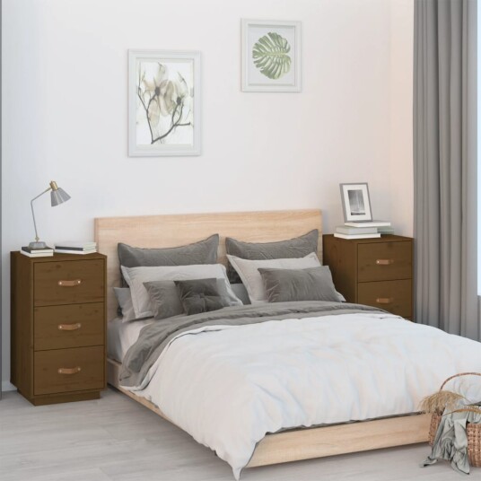 vidaXL Nattbord 2 stk honningbrun 40x40x75 cm heltre furu