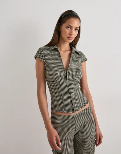 Nelly Rutete/Stripete Checkered Shirt Top Nelly Rutete/Stripete Checkered Shirt Top