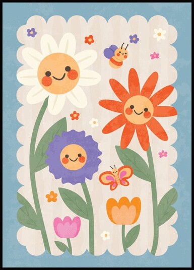 Smiley Flowers whimsical Floral Plakat Plakat / 70x100cm