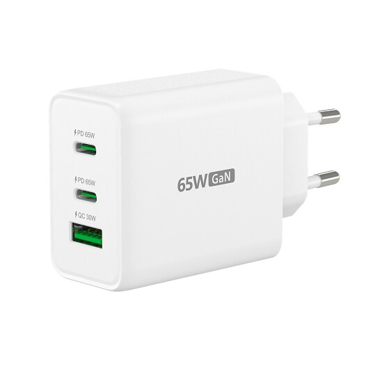 J5 Create 65W GaN 3-Port Strømadapter med USB-C og USB-A - Hvit