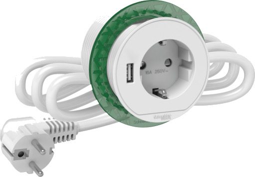 Schneider Electric Bordenhet XS-1 strømuttak+ USB-A Hvit - 1283903 Schneider Electric Bordenhet XS-1 strømuttak+ USB-A Hvit - 1283903