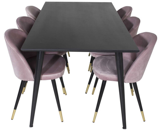 Venture Design Dipp & Velvet spisegruppe Svart/svart 6 st stoler & bord 180 x 90 cm